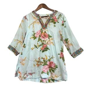 Soft Surroundings Womens‎ Tunic Top Size XS Floral Embroidered V-Neck Resortwear